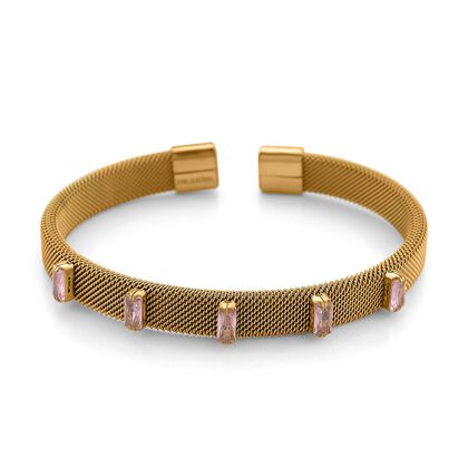 Rosa Kristall Armreif, flexibel (ca. 18-19 cm), 316L Edelstahl, goldfarben