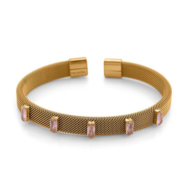 Rosa Kristall Armreif, flexibel, Reiner Edelstahl, goldfarben image number 0