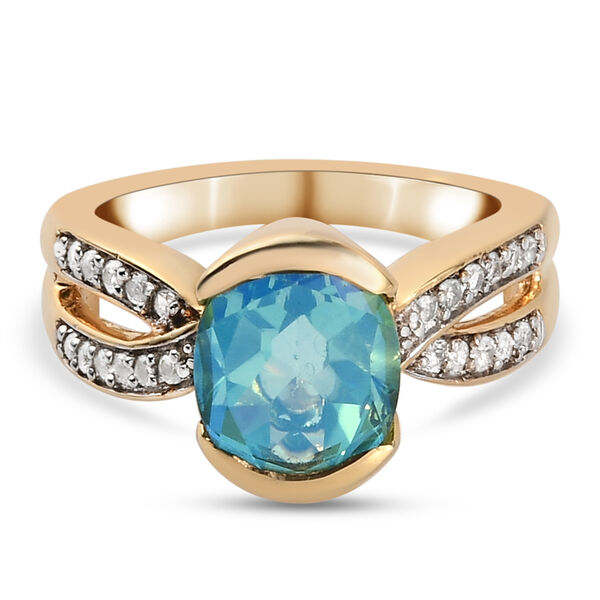 Pfau Triplett Quarz und Zirkon-Ring, 925 Silber Gelbgold Vermeil  ca. 2,99 ct