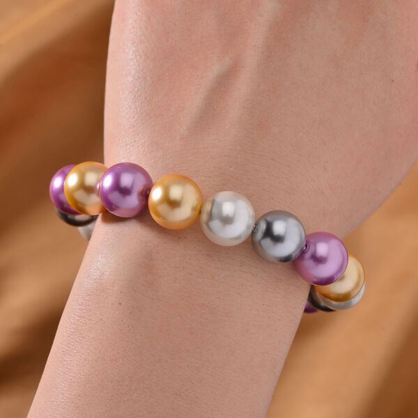 Lila, goldenes, silbernes und wei&szlig;es Muschelkernperlen-Armband image number 2