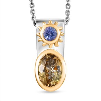 D'Joy goldener Tansanit und lila Tansanit zweifrabiger Ring und Anh&auml;nger mit 50cm Kette