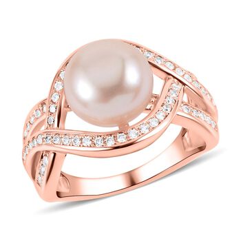 Pfirsich-S&uuml;&szlig;wasser Perle (10-11 mm), Wei&szlig;er Zirkonia Ring Nickelfreies Messing (Gr&ouml;&szlig;e 18.00)