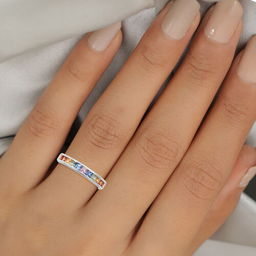 Regenbogen Saphir Half-Eternity-Bandring, 925 Silber platiniert, 1,03 ct. image number 1
