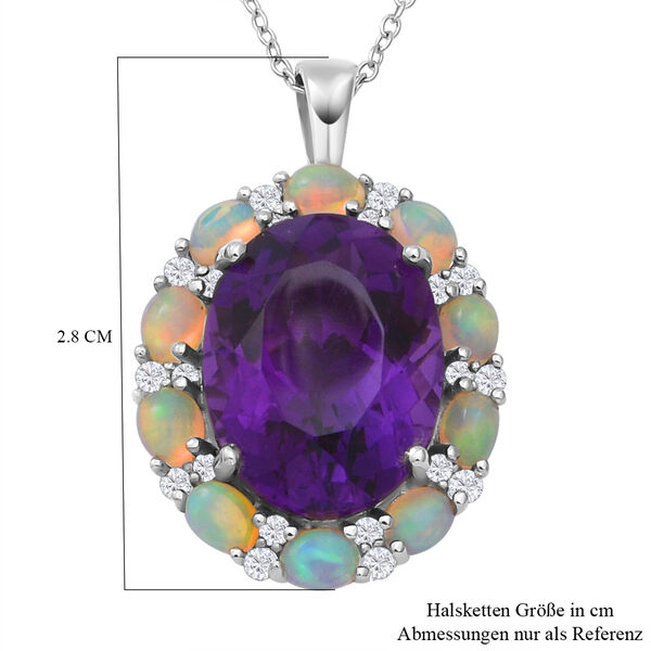 Lusaka Amethyst und nat&uuml;rlicher, &auml;thiopischer Opal-Anh&auml;nger mit Kette, ca. 45 cm, 925 Silber platiniert ca. 9,37 ct image number 5