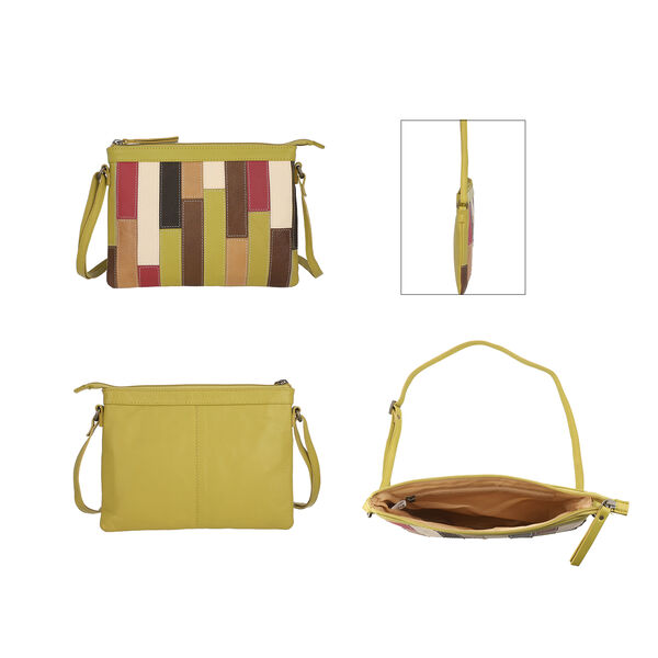 100% echte Leder Patchwork Umh&auml;ngetasche, Gelb image number 4