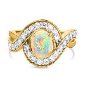Natürlicher, äthiopischer Opal und weißer Zirkon-Ring, 925 Silber   ca. 1,71 ct