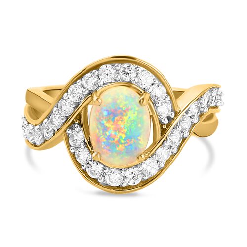 Natürlicher, äthiopischer Opal und weißer Zirkon-Ring, 925 Silber   ca. 1,71 ct image number 0