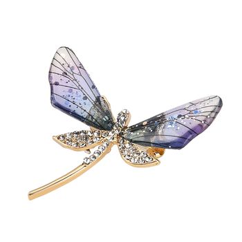 Harz und wei&szlig;e Kristall-Brosche in Goldton, Libelle