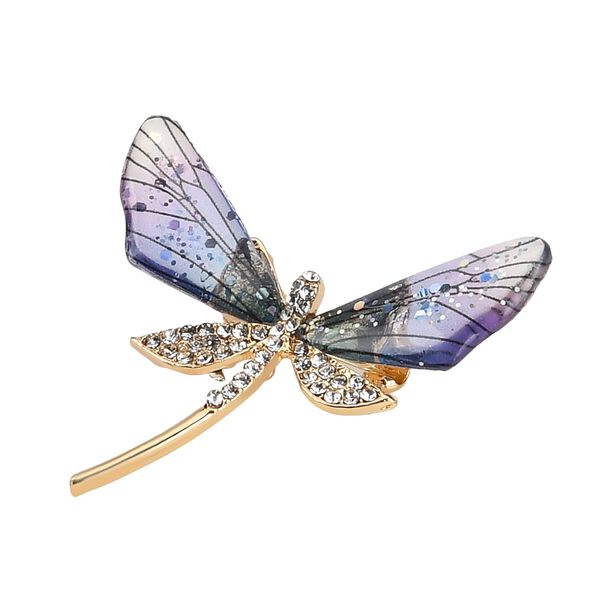 Harz und wei&szlig;e Kristall-Brosche in Goldton, Libelle image number 4