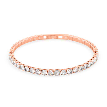 2er Set- Wei&szlig;er Zirkonia Armband und Ohrringe, Nickelfreies Messing ros&eacute;vergoldet