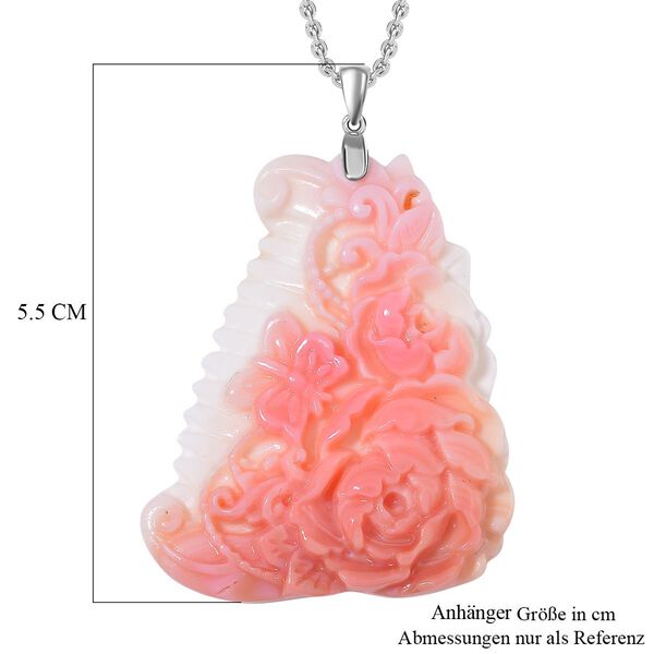 Geschnitzter rosa Königsmuschel Perle-Anhänger mit 50cm Kette, Floral image number 5