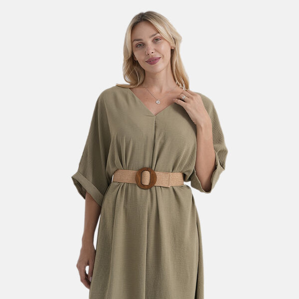 LA MAREY Gewebtes Kleid mit G&uuml;rtel, Einheitsgr&ouml;&szlig;e, 120cm, Olivgr&uuml;n image number 4