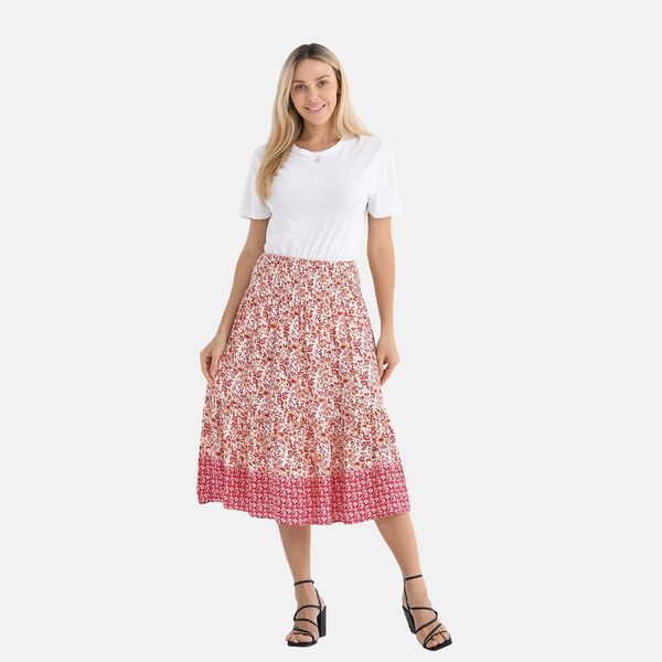 Maxirock mit floralem Print und elastischem Bund, 90 cm Länge, 100% Viskose, Einheitsgröße, Lila