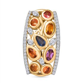 D'Joy AA Mehrfarbig Saphir, Weißer Zirkon Anhänger 925 Silber 750 Gelbgold Vermeil ca. 2.15 ct