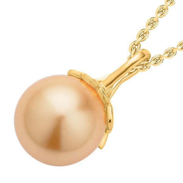 Goldene Muschelkernperle, wei&szlig;er Zirkonia, Anh&auml;nger mit Kette, Messing, Edelstahl, ca., goldfarben 0.25 ct image number 5