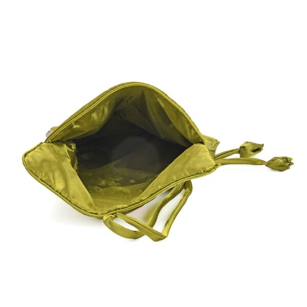 Reise-Schmuckrolle mit Stickmuster, 1 Organizer + 5 Weinrote Silberputzt&uuml;cher, Satin, Olivgr&uuml;n image number 5