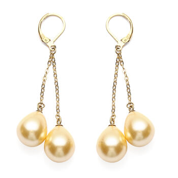 Goldene Muschelkernperlen-Ohrringe, Edelstahl vergoldet