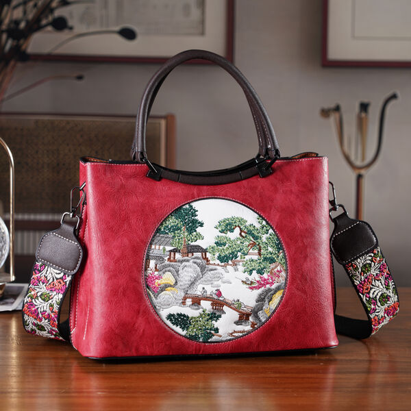 Florale Kunstprint Crossbody-Tasche mit gemustertem Schulterriemen, 30 x 18 x 22 cm, Rot image number 1