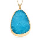 Blauer Drusy Quarz Anhänger mit Kette, Messing, vergoldet