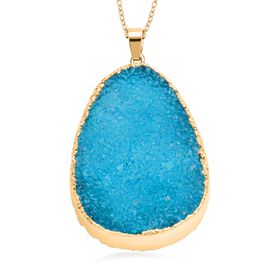 Blauer Drusy Quarz-Anhänger mit 60cm Kette - 30 ct.