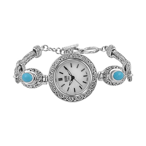 Royal Bali Kollektion - nat&uuml;rliche Sleeping Beauty T&uuml;rkis-Armbanduhr in Silber