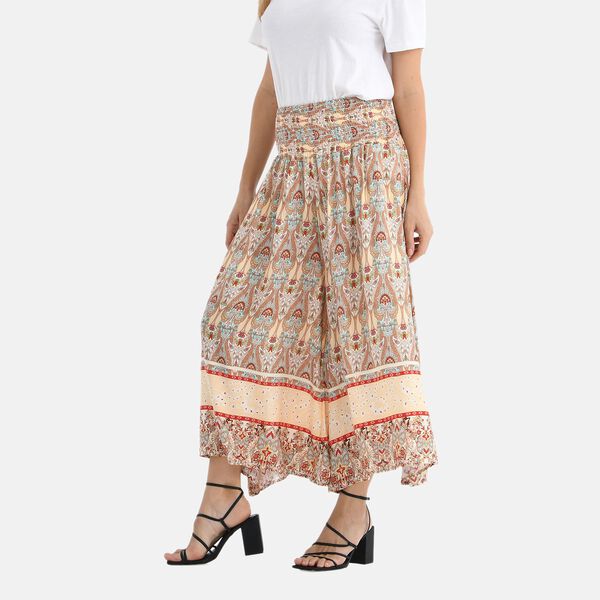 Gesmokte Taillen-Culottes mit Damastmuster, Einheitsgr&ouml;&szlig;e, Rot-Beige image number 3