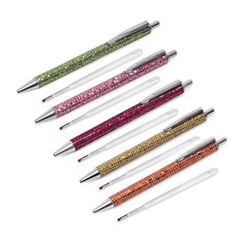 Set aus 5 Kugelschreibern mit Strassbesatz und schwarzer Mine inkl. 4 blauen Ersatzminen, 13,8x1 cm