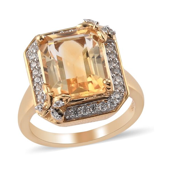 Citrine und Zirkon Ring 925 Silber 585 Vergoldet image number 3