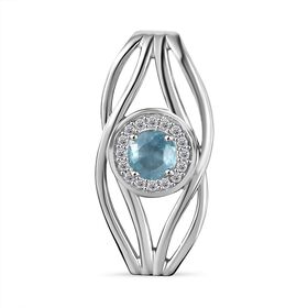 TUCSON FIND - Natürlicher AA Aqua Kyanit, Weißer Zirkon Anhänger 925 Silber rhodiniert ca. 0.79 ct