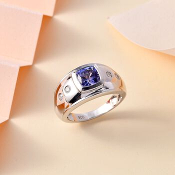 AA Tansanit, Moissanit Ring 925 Silber rhodiniert (Gr&ouml;&szlig;e 17.00) ca. 1,42 ct