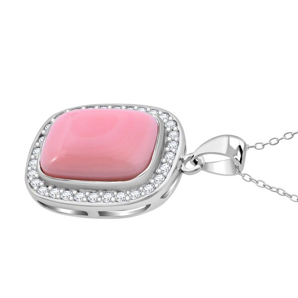 AAA Nat&uuml;rlicher Rosa K&ouml;nigsmuschel Perle, Wei&szlig;er Zirkon Anh&auml;nger mit Kette, 925 Silber rhodiniert image number 4
