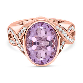 AAA Rose De France Amethyst, wei&szlig;er Zirkon Ring, 925 Silber ros&eacute;vergoldet (Gr&ouml;&szlig;e 17.00) ca. 6.28 ct