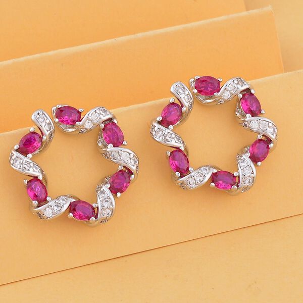 Rosa und weiße Zirkonia-Ohrringe image number 2