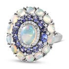 Natürlicher, äthiopischer Opal und AA Tansanit-Ring, 925 Silber platiniert (Größe 16.00) ca. 4.83 ct