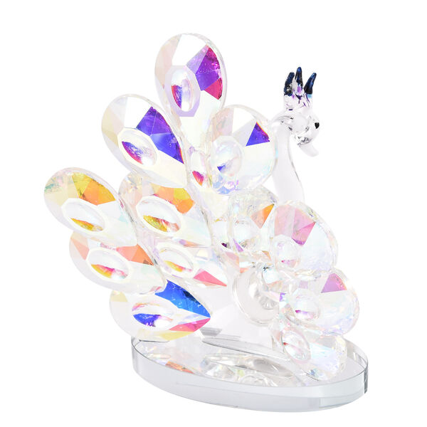 Dekorative Kristallglas Pfaufigur auf ovalem St&auml;nder, Gr&ouml;&szlig;e 12.5x8x10 cm, Transparent image number 3