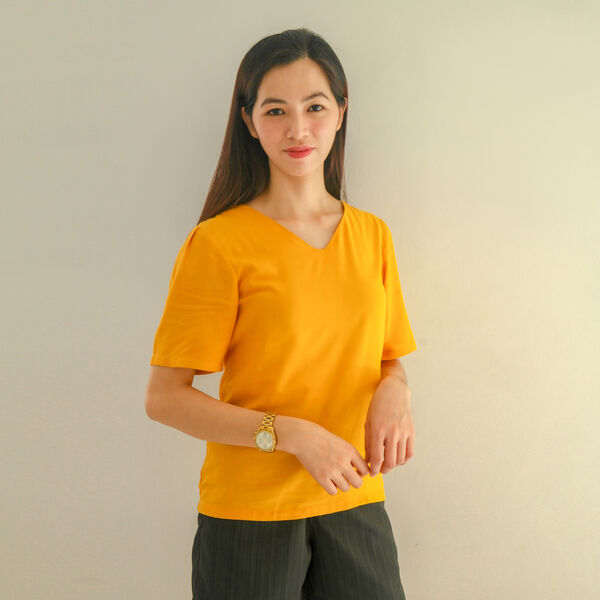 Frauen kurzes &Auml;rmel Top, Gr&ouml;&szlig;e 36, Gelb image number 1