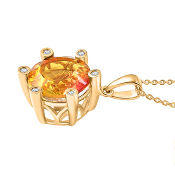 D'Joy - Sonnenfeuer-Design Sphaleros Quarz, Wei&szlig;er Zirkon Anh&auml;nger mit Kette, ca. 50 cm 925 Silber 750 Gelbgold Vermeil ca. 5.48 ct