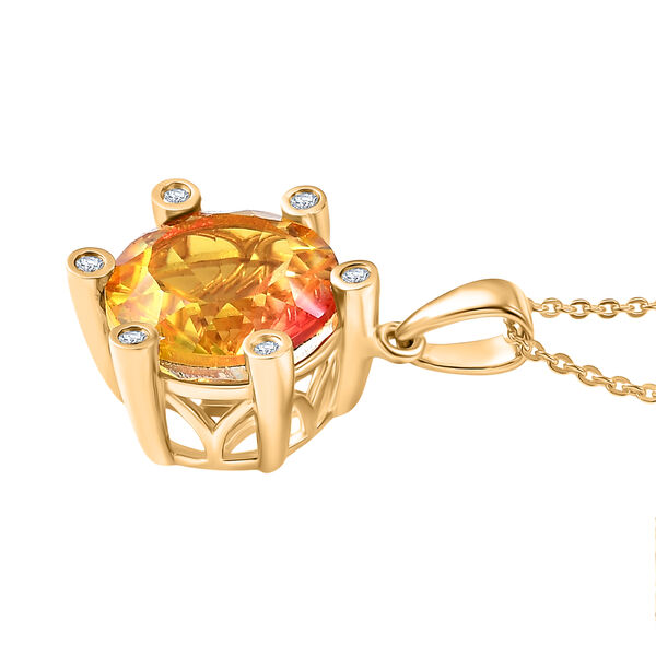 D'Joy - Sonnenfeuer-Design Sphaleros Quarz, Wei&szlig;er Zirkon Anh&auml;nger mit Kette, ca. 50 cm 925 Silber 750 Gelbgold Vermeil ca. 5.48 ct image number 4