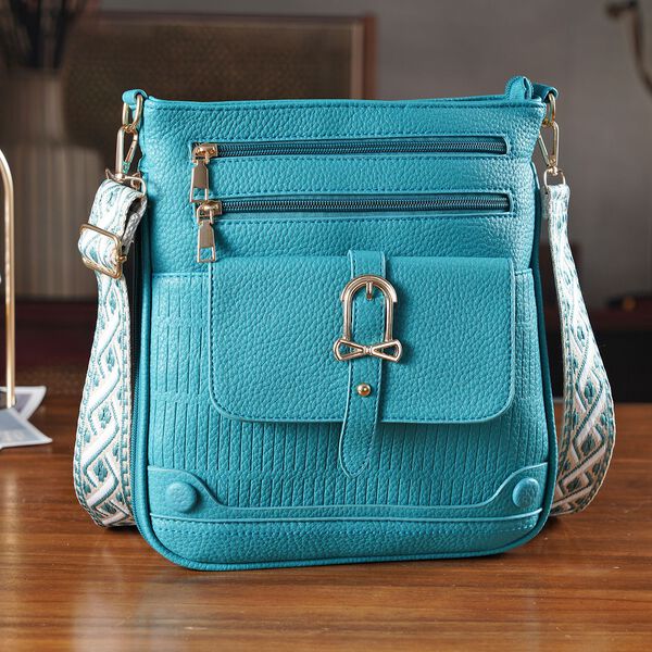 Elegante Umh&auml;ngetasche aus feinem Lederimitat mit Mehrfachf&auml;chern, 24x27 cm, Petrolblau image number 2