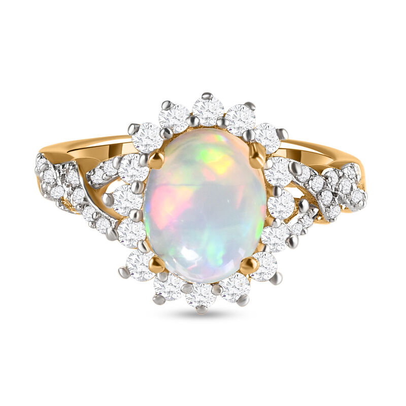 Natürlicher, äthiopischer Opal und weißer Zirkon-Ring, 925 Silber Gelbgold Vermeil  ca. 1,87 ct image number 0
