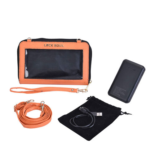 2er Set - Crossbody Tasche und Powerbank mit 4000mAh, Orange image number 0