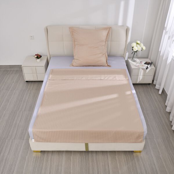 Bettwäsche-Set aus 80% Baumwolle mit Satin-Streifen, 135x200 cm und 80x80 cm, Beige image number 2