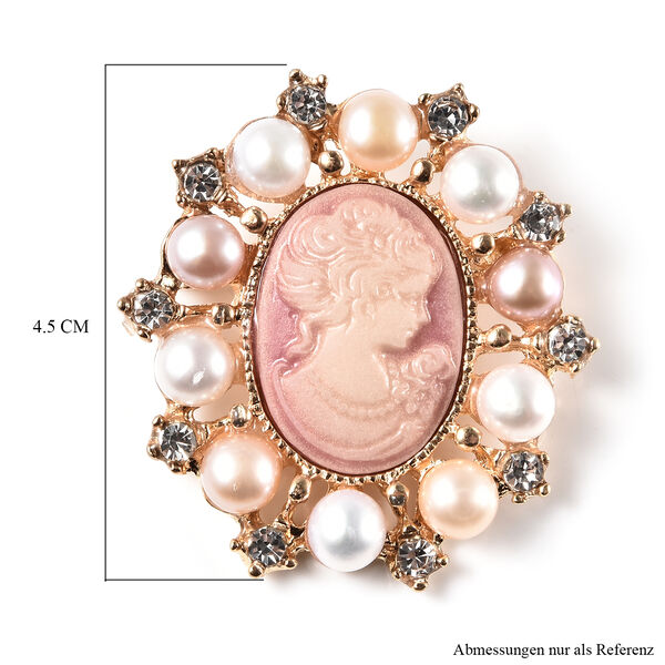 Mehrfarbige Süßwasserperlen und weiße Kristall Brosche, goldfarben image number 4