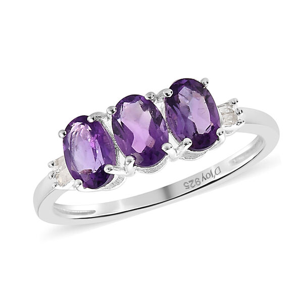 Afrikanischer Amethyst und Diamant 3 Stein Ring 925 Silber  ca. 1,28 ct image number 4