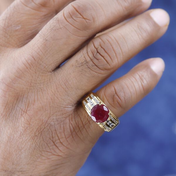 Afrikanischer Rubin (Fissure gef&uuml;llt), Wei&szlig;er Zirkon Ring, 925 Silber Gelbgold Vermeil (Gr&ouml;&szlig;e 19.00) ca. 6.52 ct image number 3