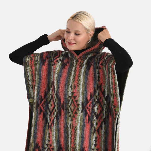  La Marey signature Printed pattern with hoodie ponchos image number 5