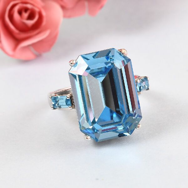 LUSTRO STELLA &Ouml;sterreichischer Aquamarin Kristall Ring 925 Silber Platin-&Uuml;berzug image number 2