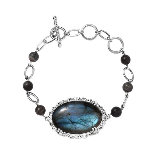 Labradorit Armband, ca. 16.5 cm, platiniert, ca. 43.41 ct image number 0