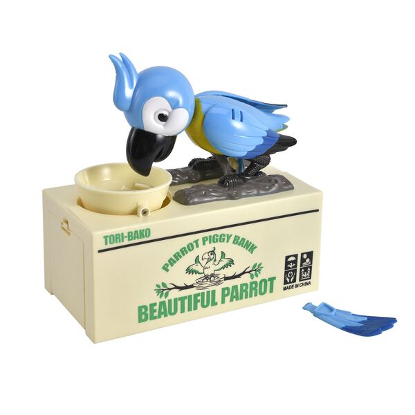 M&uuml;nzstehlende Papagei-Spardose, 2x AA Batterien (nicht inkl.), 18x8x15 cm, blau image number 1