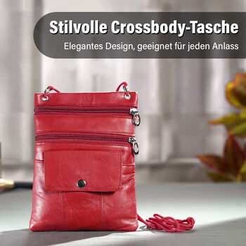 100% Echtleder Crossbody-Tasche, 15.25x19.05 cm, rot